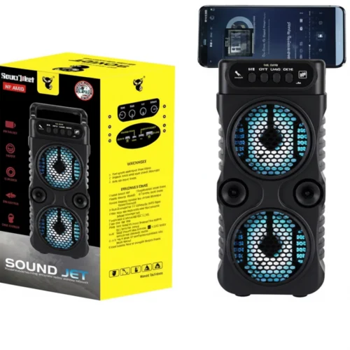 SoundJet HF-3223 Portable Bluetooth Speaker with Dual Woofer, RGB Lights, and Mobile Holder