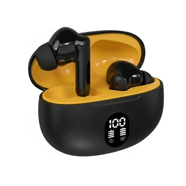 Excel TJ-N46 True Wireless Bluetooth Earbuds with Smart Digital Battery Display – Black and Yellow