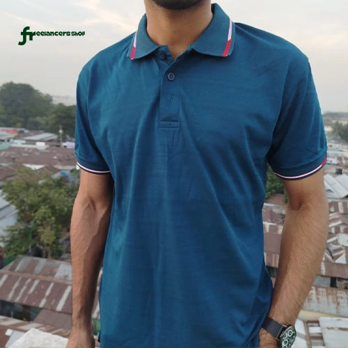 লাল-সাদা কলার ডিটেইলিং সহ পুরুষদের জন্য নেভি ব্লু চায়না ম্যাশ প্রিমিয়াম পোলো টি-শার্ট