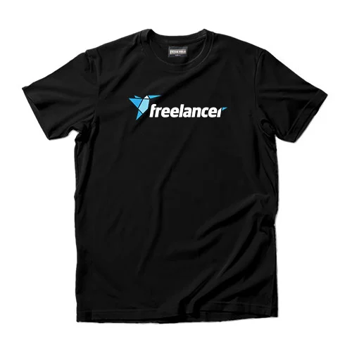 কালো কটন টি-শার্ট যাতে নীল ও সাদা “Freelancer” লোগো প্রিন্ট করা আছে