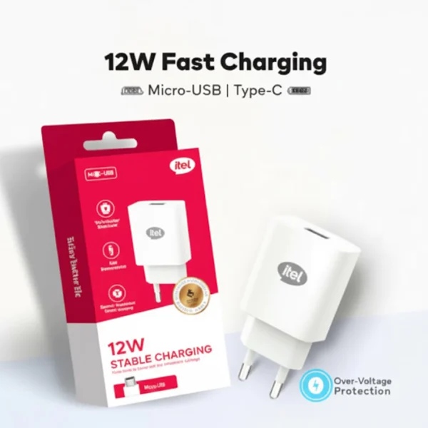 itel ICW-12E 12W Fast Charger – Stable Charging Adapter for Micro-USB and Type-C Devices
